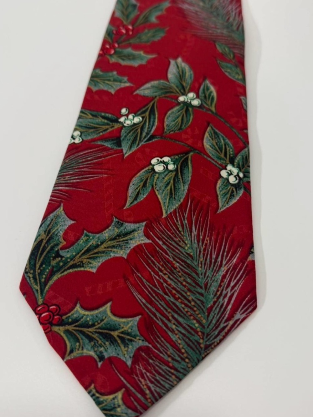 Red Holiday Holly & Pine Necktie